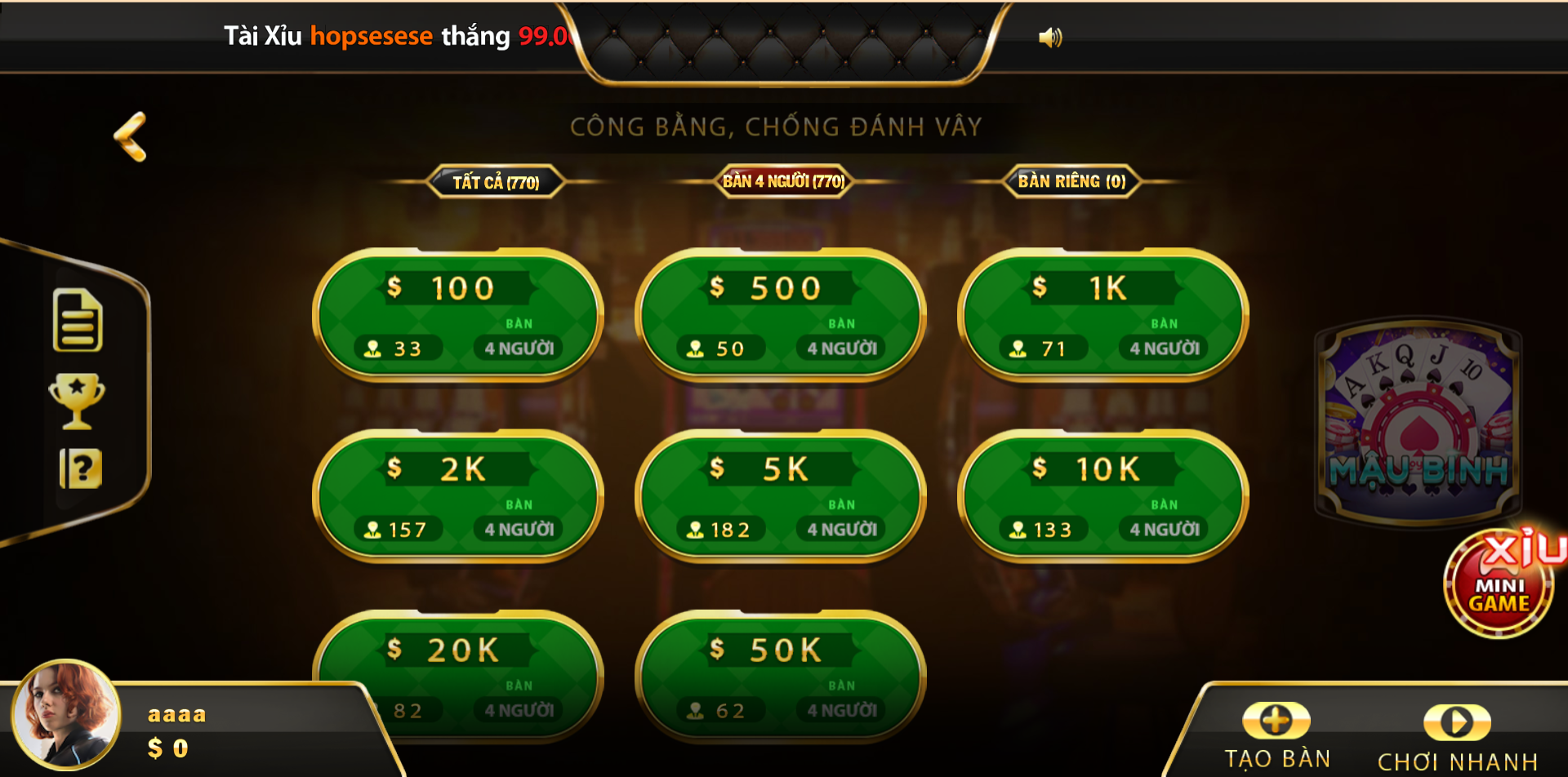 Game mậu binh online