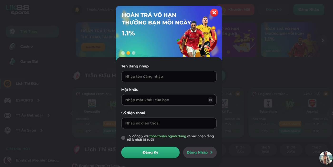 Đăng nhập và đăng ký dễ dàng trên uk88