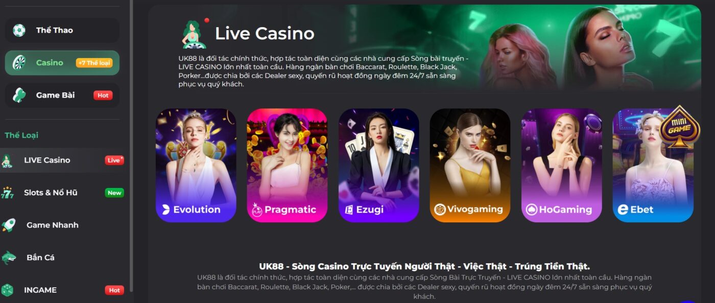 Đôi nét về sảnh casino Evolution tại UK88
